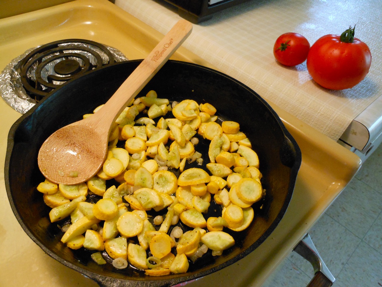 Crookneck and tomatoes
